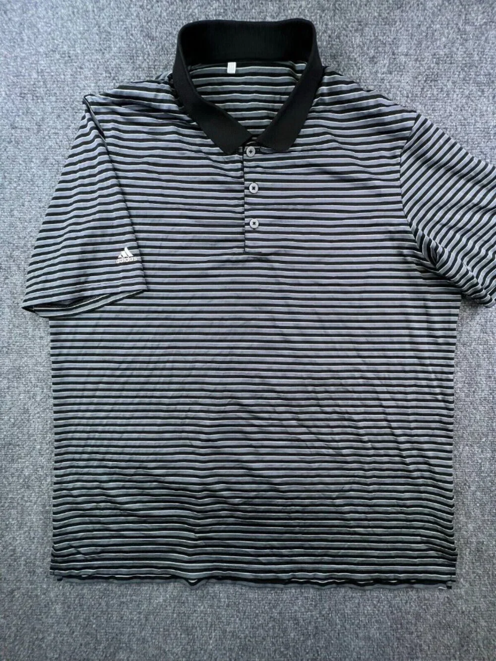 Adidas Men's Polo Shirt XL White Gray Black Striped Short Sleeve Polyester